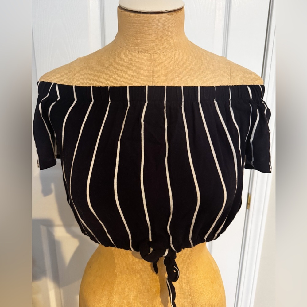 PacSun LA Hearts Navy and White Striped Off-Shoulder Top